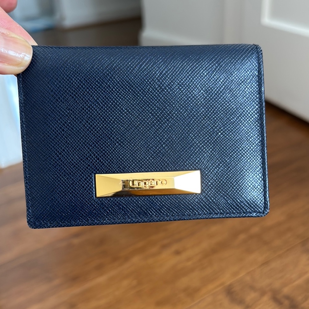 Emanuel Ungaro Navy Blue Card Holder with Gold Accent